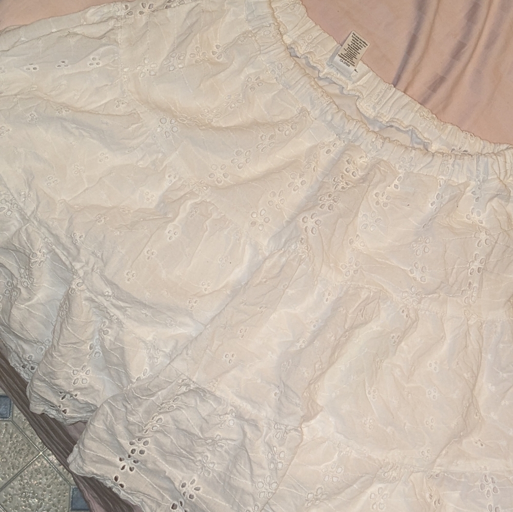 White Eyelet Skirt Crop Top Set